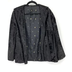 Vintage Womens Black Crushed Velvet Coat Jacket Textured Lined Size M *FLAWS